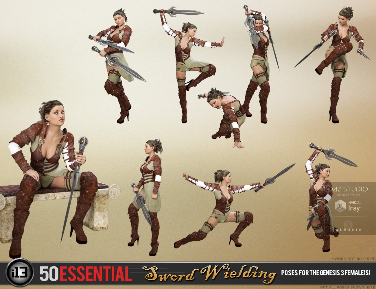 i13 50 Essential Sword Wielding Poses by: ironman13, 3D Models by Daz 3D