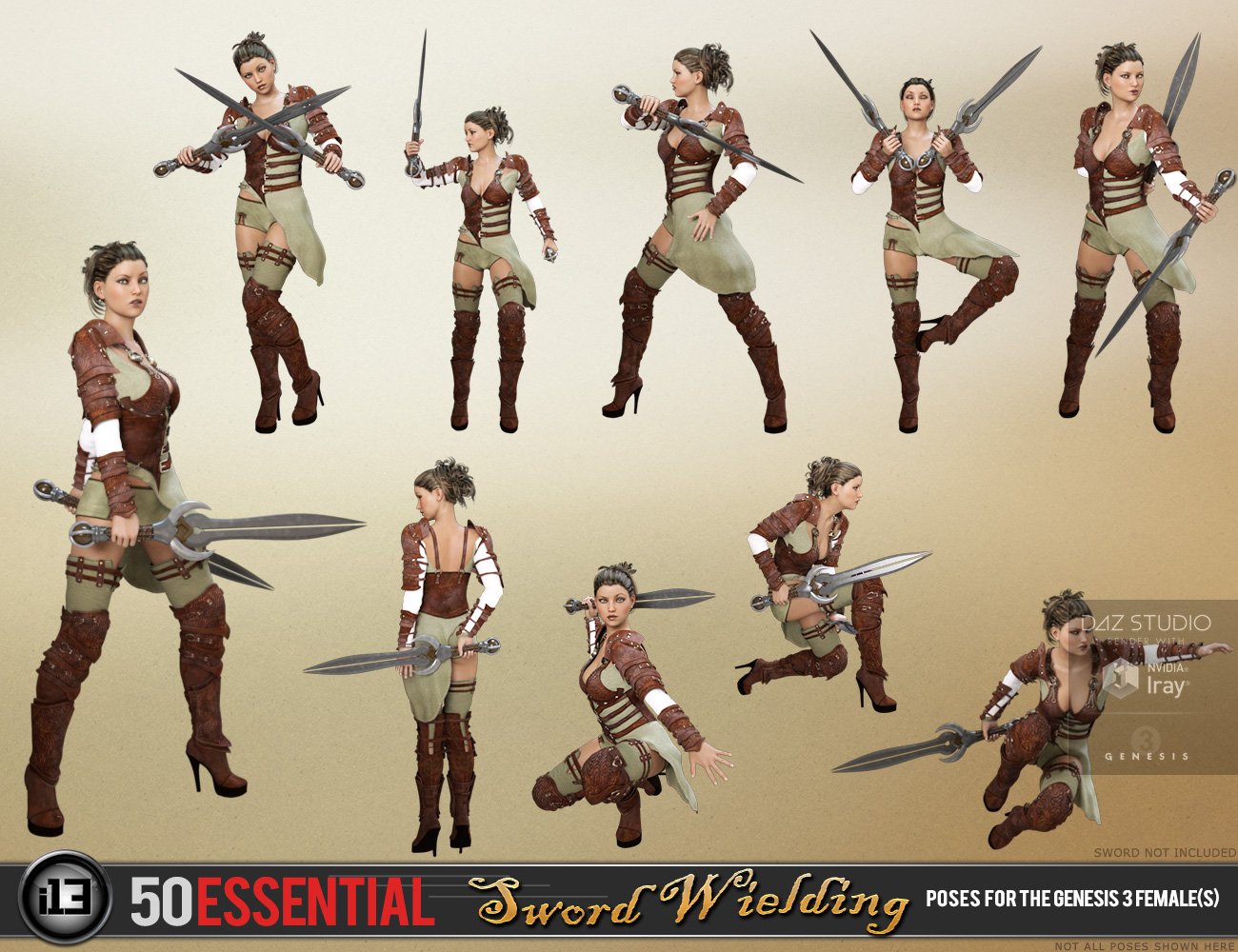 i13 50 Essential Sword Wielding Poses by: ironman13, 3D Models by Daz 3D
