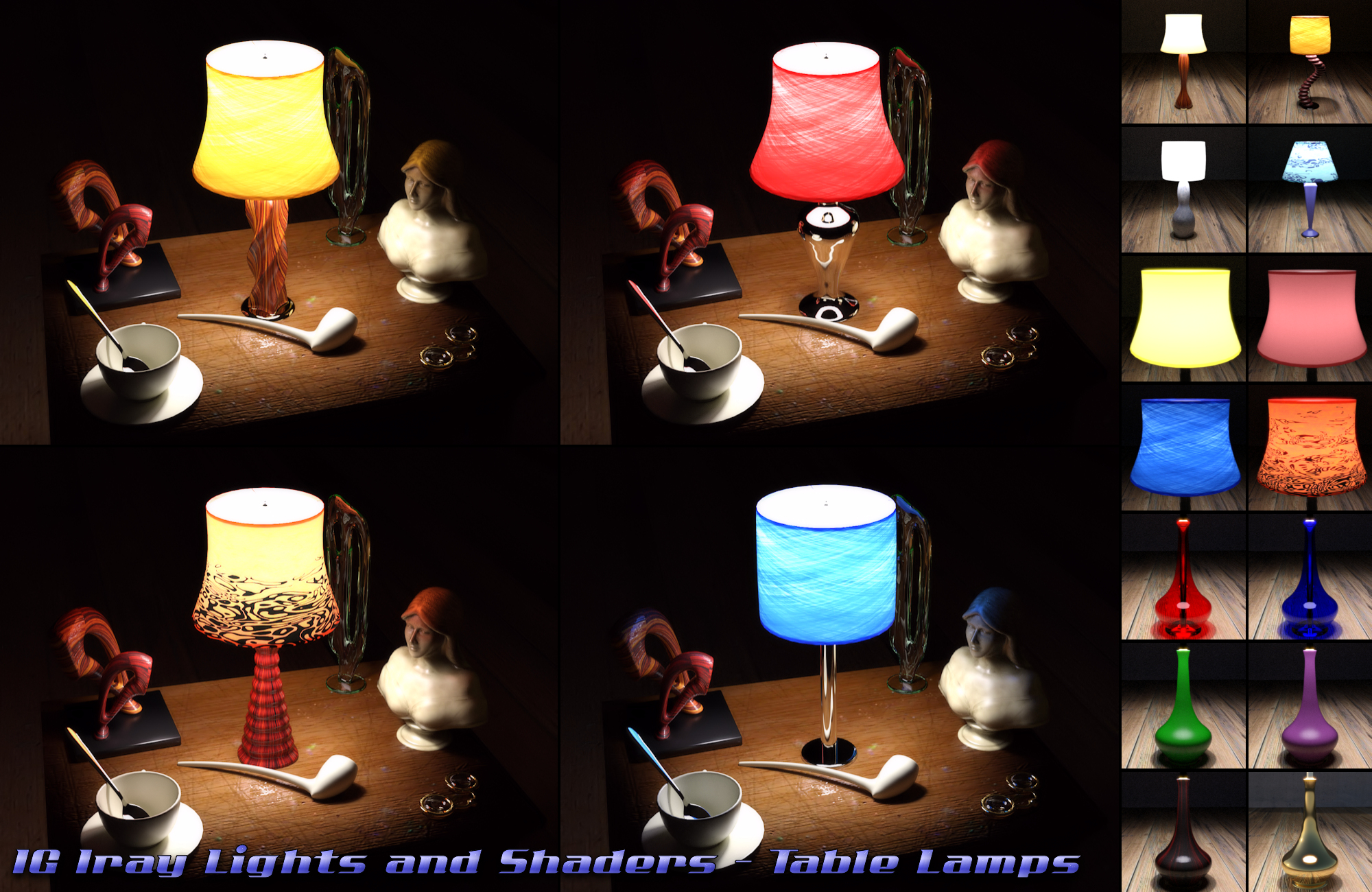 IG Iray Lights and Shaders - Table Lamps by: IDG DesignsInaneGlory, 3D Models by Daz 3D