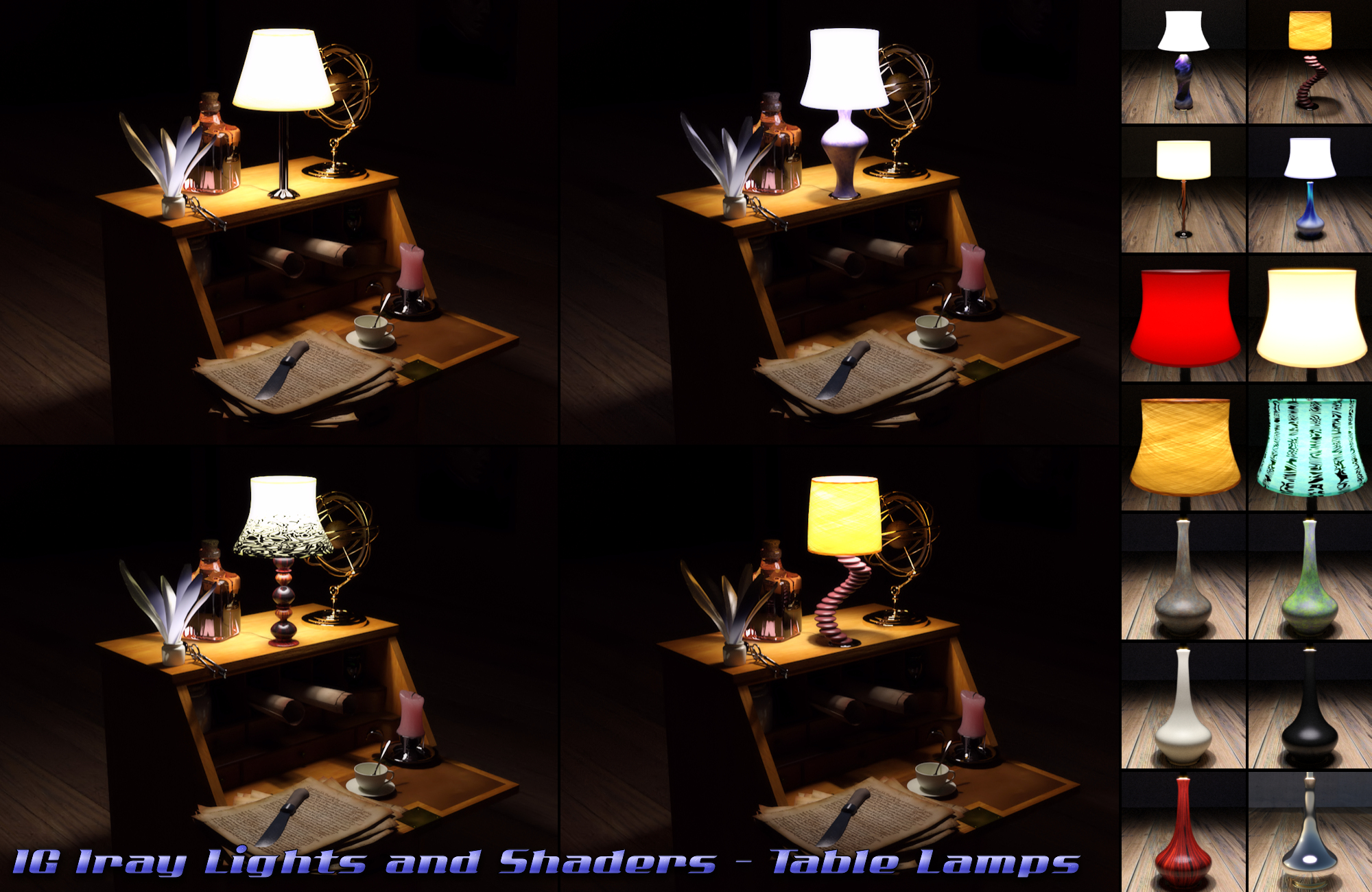 IG Iray Lights and Shaders - Table Lamps by: IDG DesignsInaneGlory, 3D Models by Daz 3D