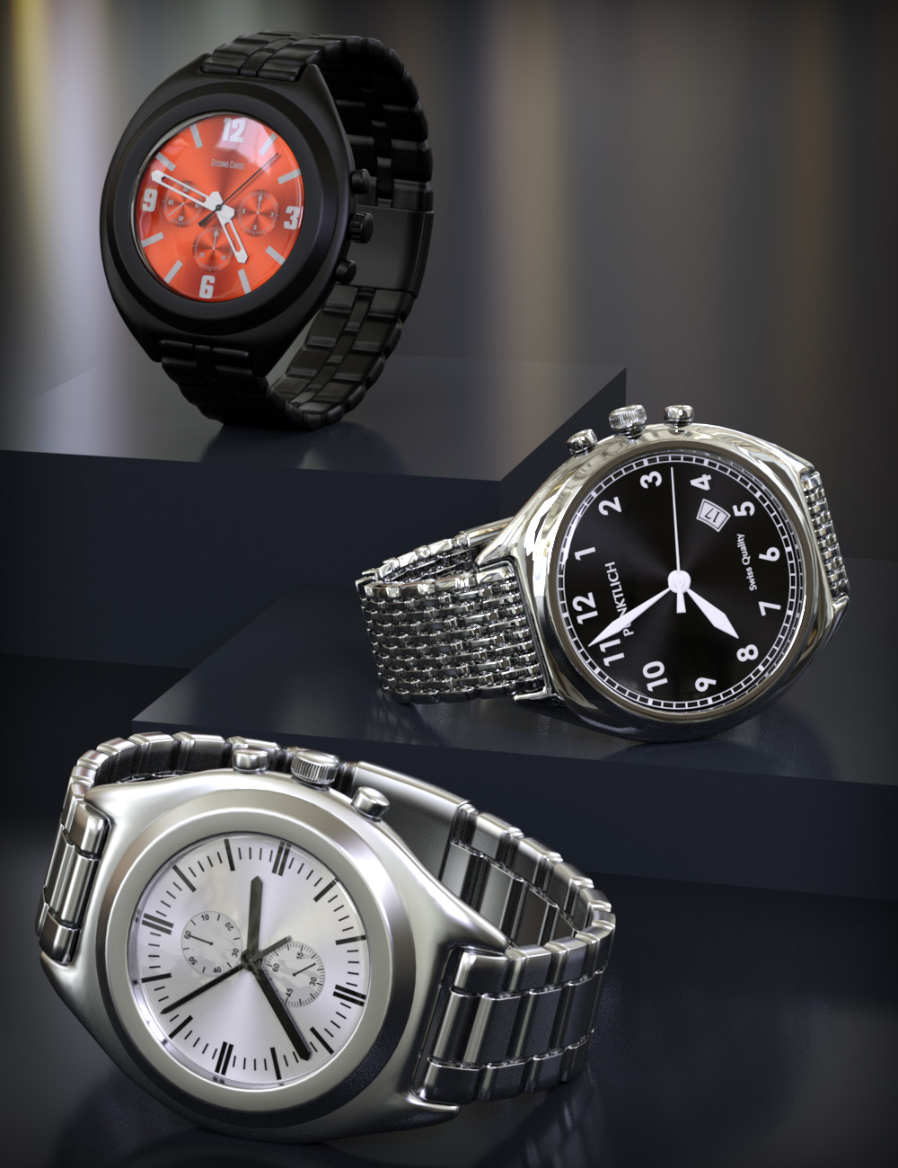 Round Wristwatch for Genesis 2 Male(s) and Genesis 3 Male(s) by: esha, 3D Models by Daz 3D