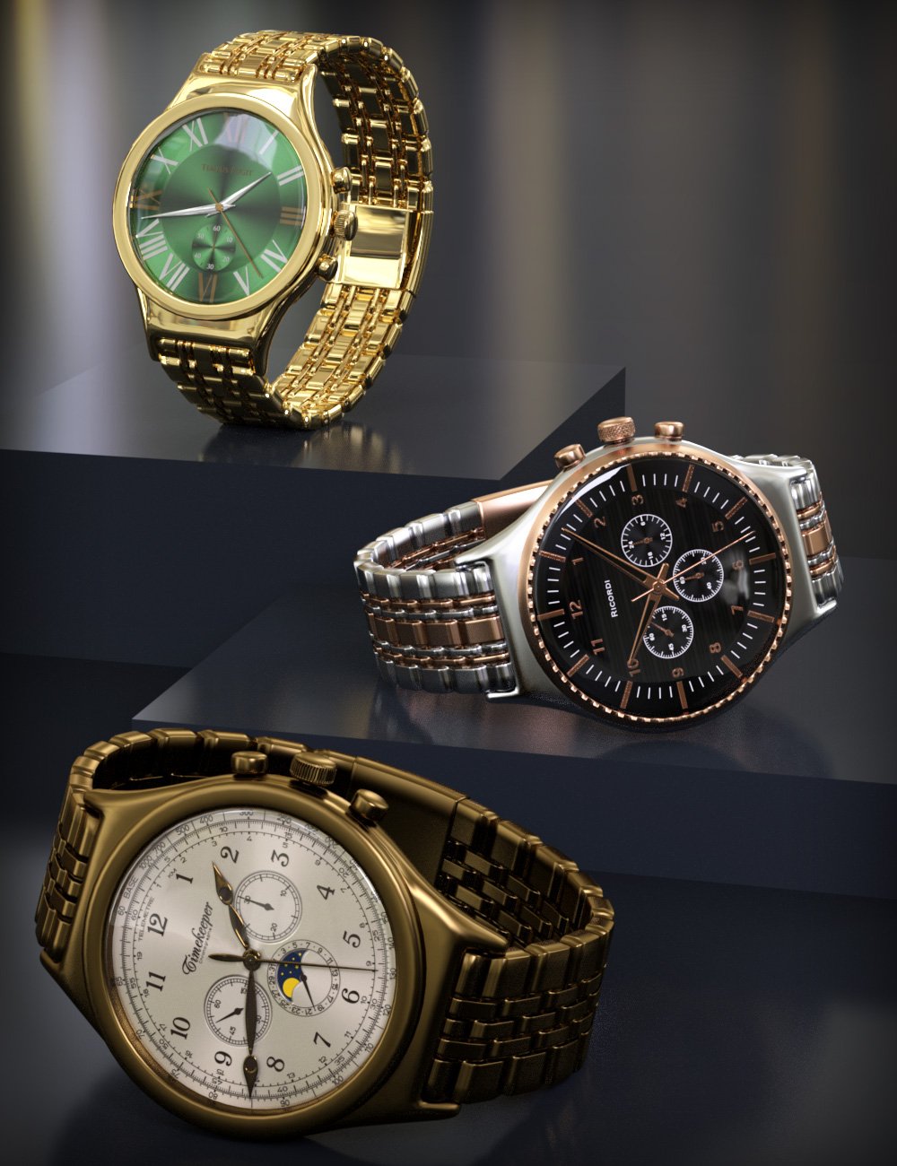 Varied Round Watches for Round Wristwatch by: esha, 3D Models by Daz 3D