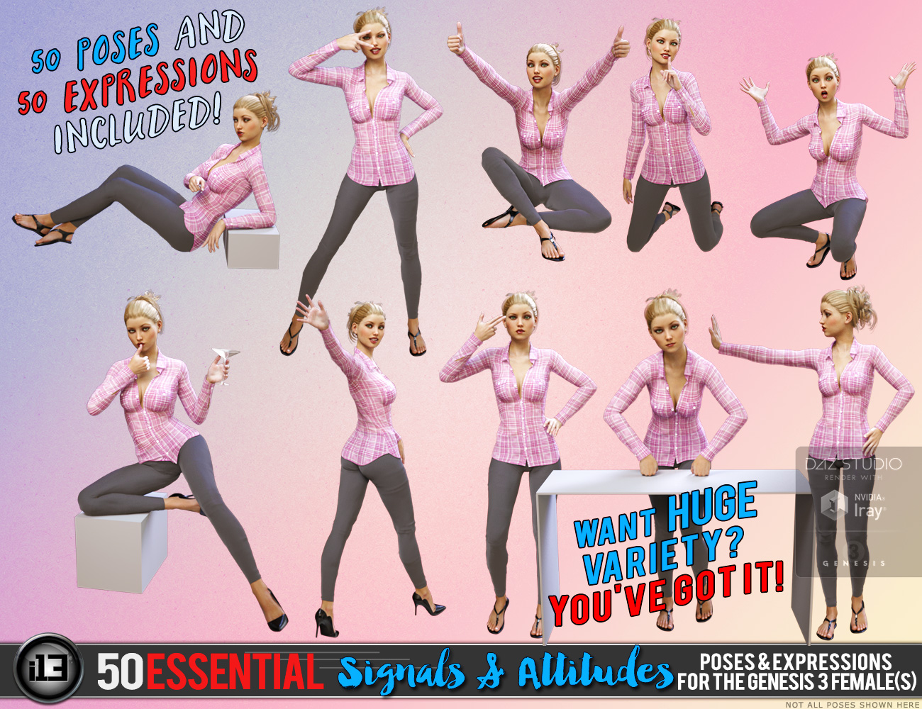 i13 50 Essential Signals and Attitudes Poses and Expressions by: ironman13, 3D Models by Daz 3D