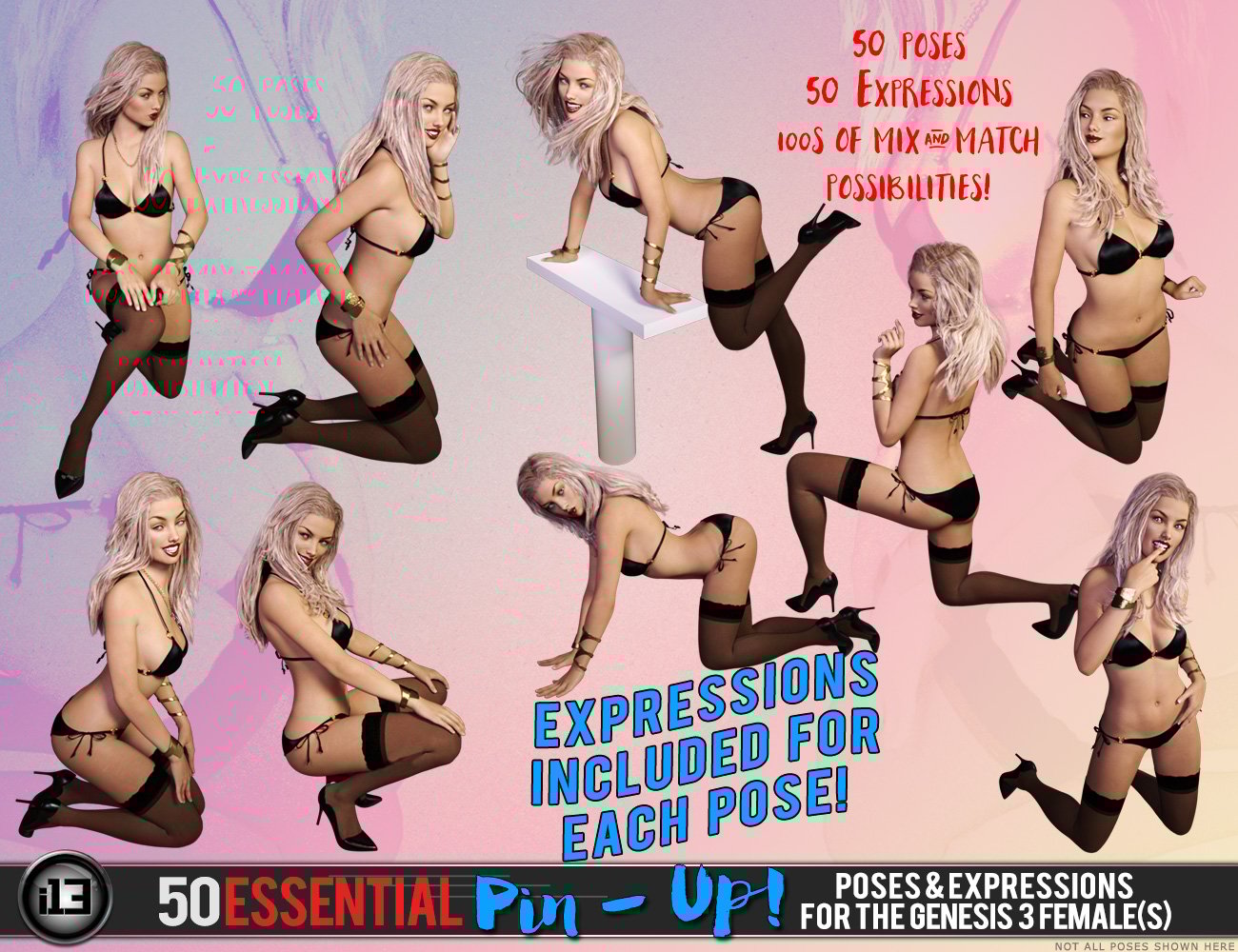 i13 50 Essential Pin Up Poses and Expressions i13 50 Essential Pin Up Poses and Expressions by: ironman13, 3D Models by Daz 3D