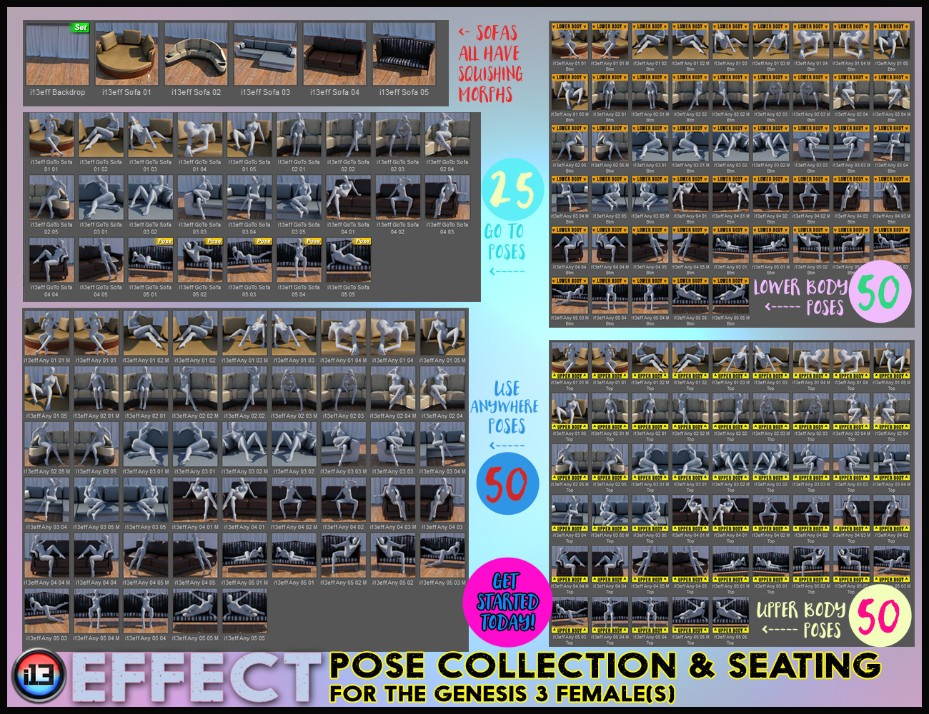 i13 EFFECT Pose Collection & Seating by: ironman13, 3D Models by Daz 3D