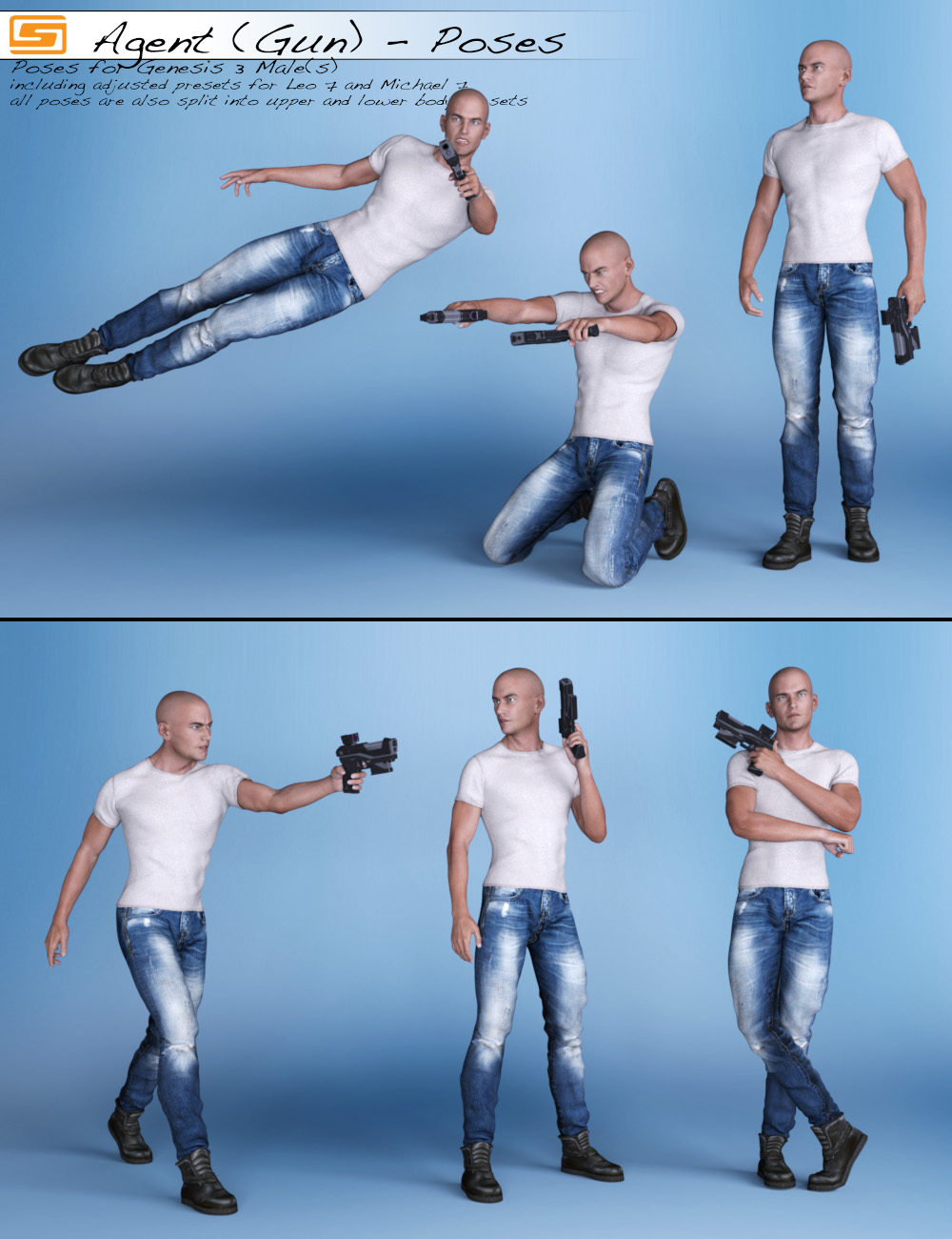 Agent Gun - Poses for Genesis 3 Male, Michael 7 and Leo 7 by: Sedor, 3D Models by Daz 3D