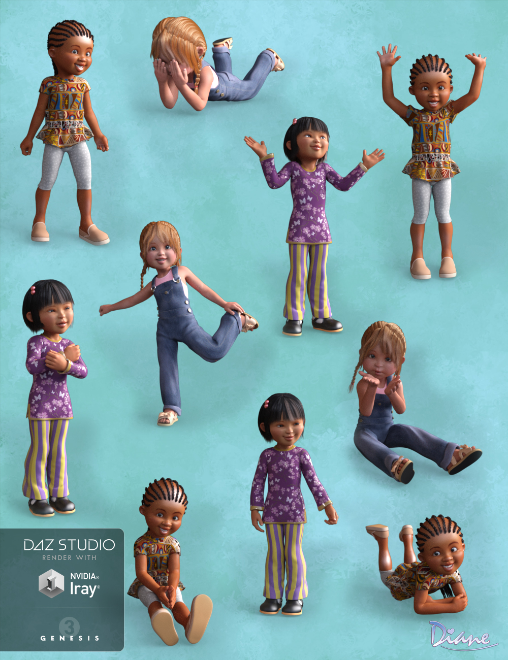 Poses for Genesis 3 Little Ones by: Diane, 3D Models by Daz 3D