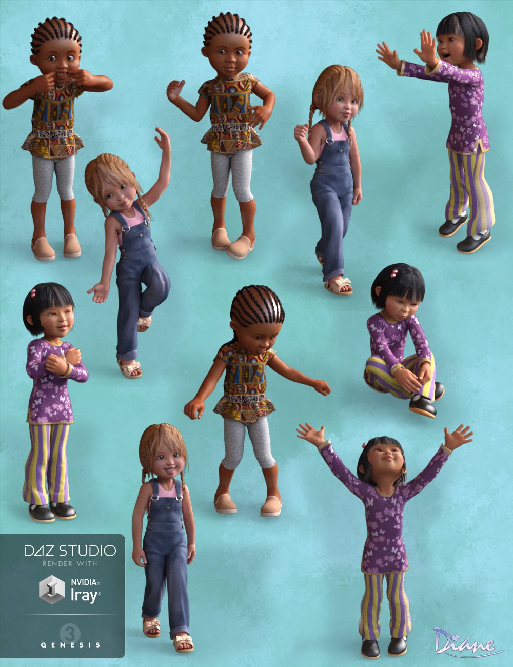 Poses for Genesis 3 Little Ones by: Diane, 3D Models by Daz 3D