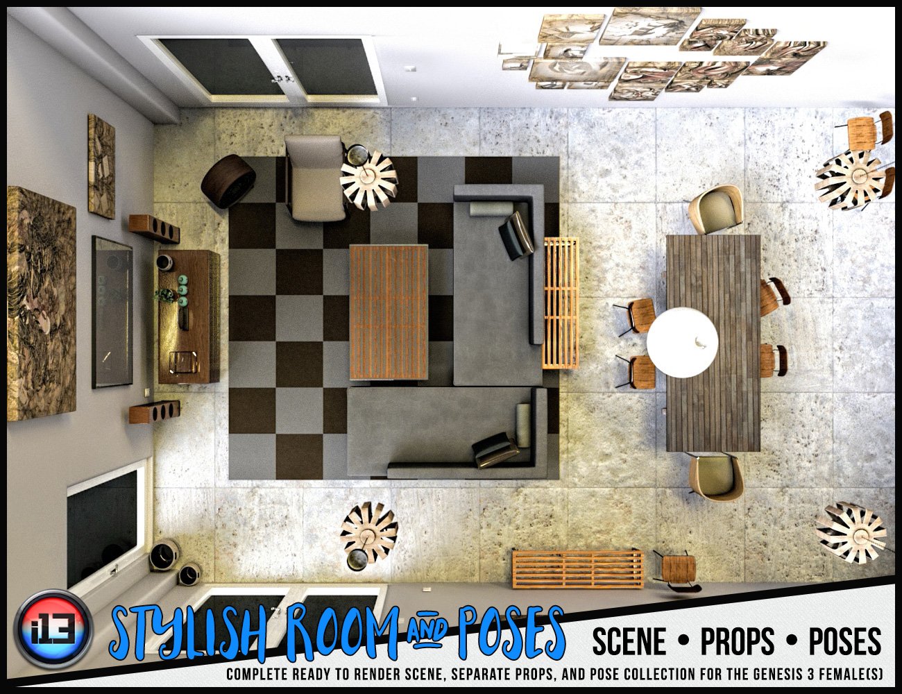 i13 Stylish Room and Poses i13 Stylish Room and Poses by: ironman13, 3D Models by Daz 3D