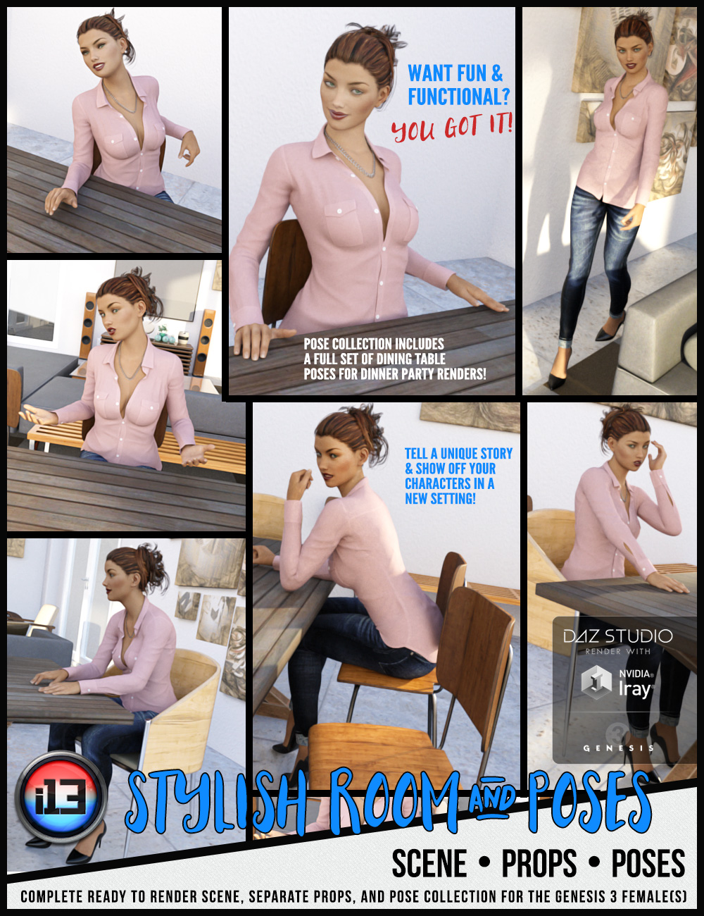 i13 Stylish Room and Poses by: ironman13, 3D Models by Daz 3D