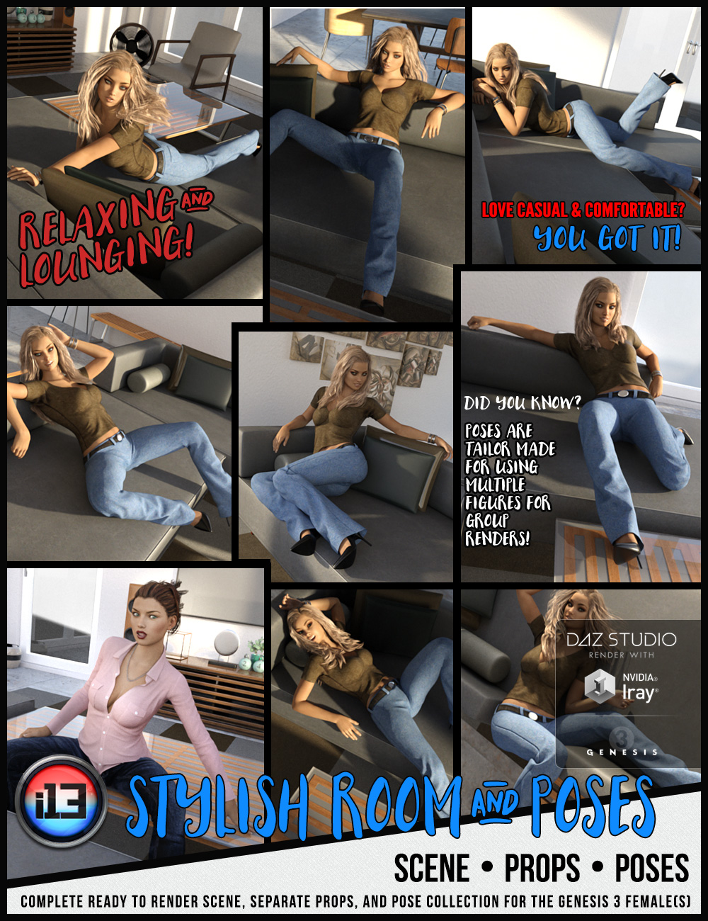 i13 Stylish Room and Poses by: ironman13, 3D Models by Daz 3D