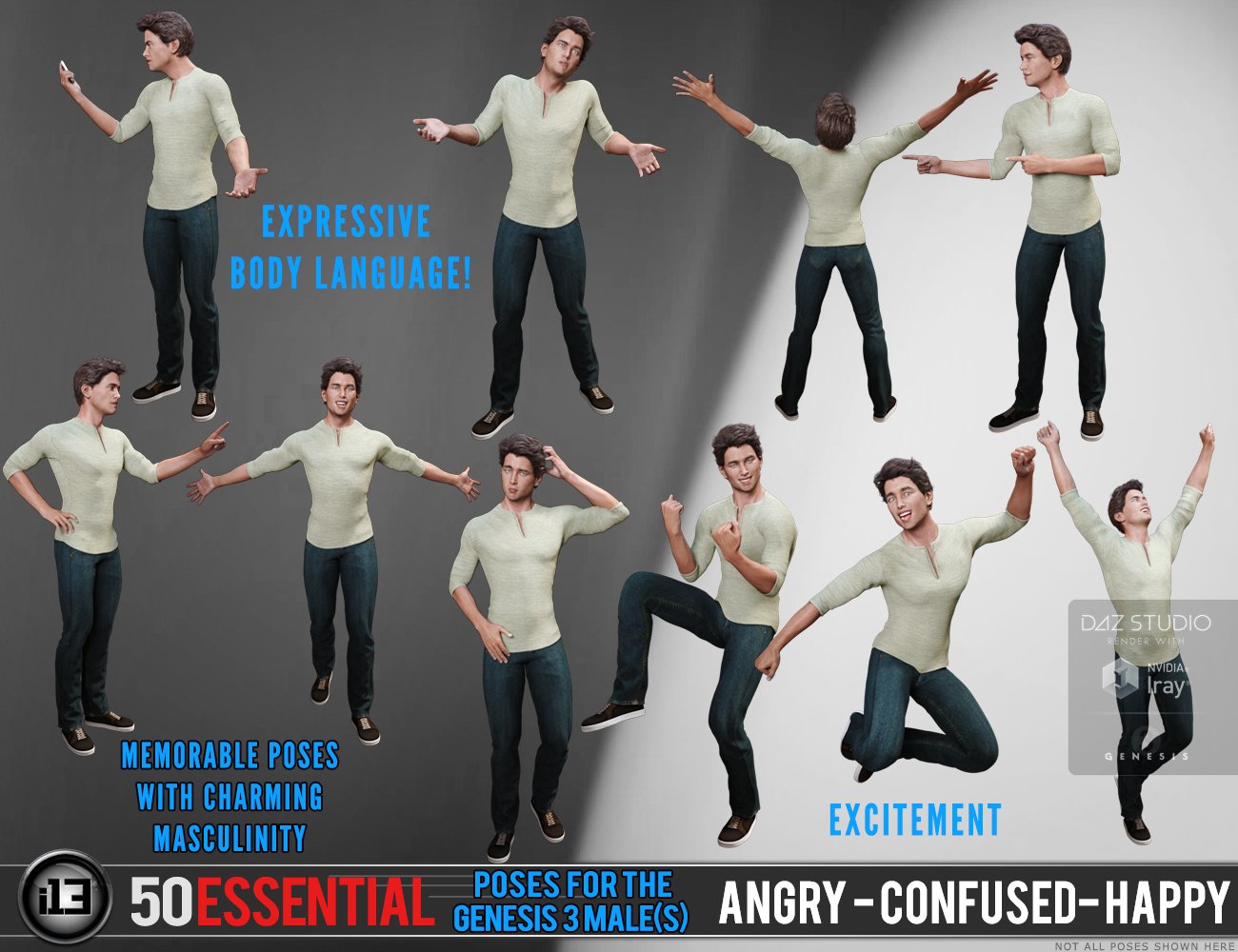 i13 50 Essential Poses for the Genesis 3 Male(s) i13 50 Essential Poses for the Genesis 3 Male(s) by: ironman13, 3D Models by Daz 3D