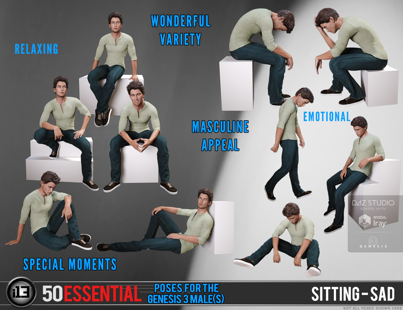 i13 50 Essential Poses for the Genesis 3 Male(s) by: ironman13, 3D Models by Daz 3D