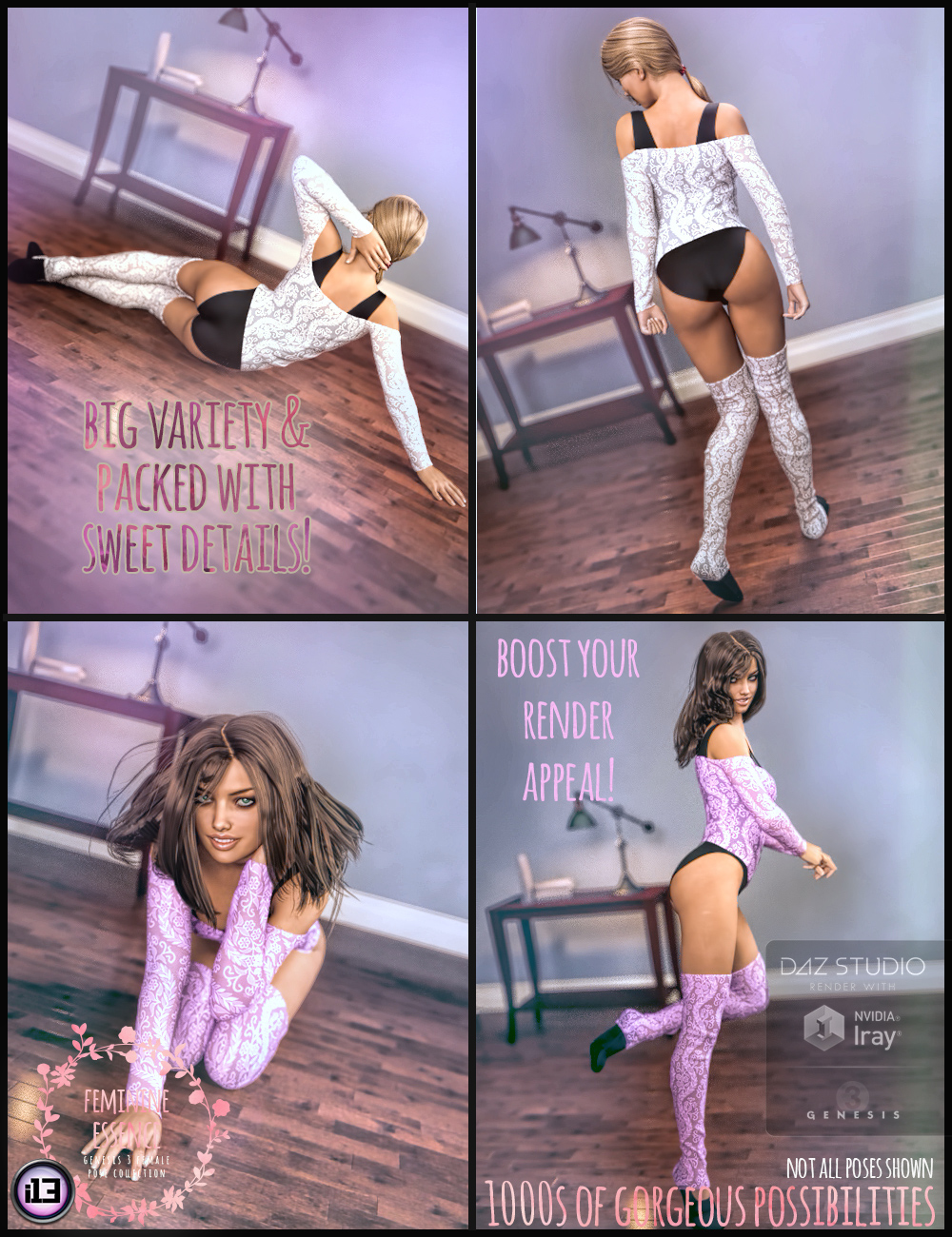 i13 Feminine Essence Mega Organized Pose Collection by: ironman13, 3D Models by Daz 3D