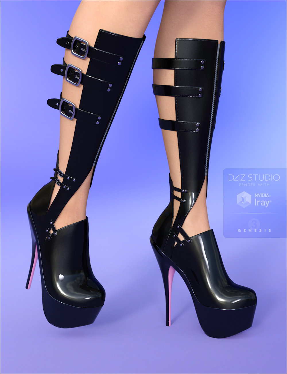 Wicked Buckled Boots by: Xena, 3D Models by Daz 3D
