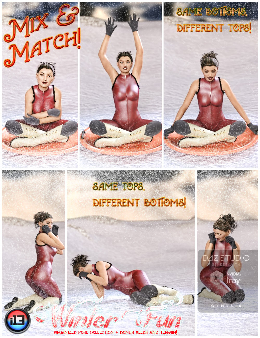 i13 Winter Fun Pose Collection for the Genesis 3 Female(s) by: ironman13, 3D Models by Daz 3D