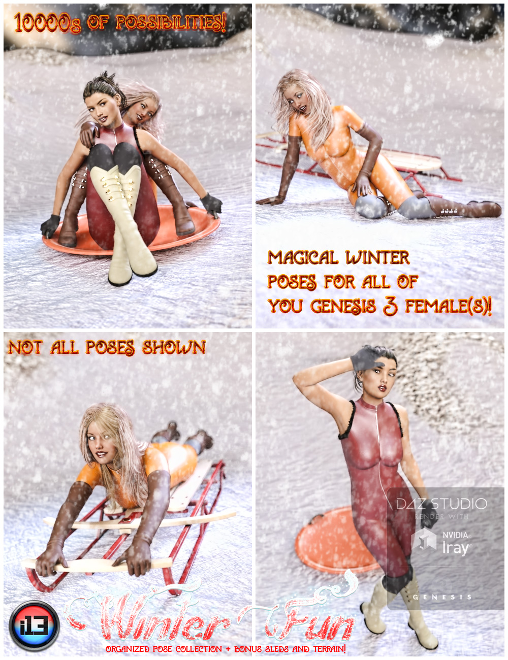 i13 Winter Fun Pose Collection for the Genesis 3 Female(s) by: ironman13, 3D Models by Daz 3D