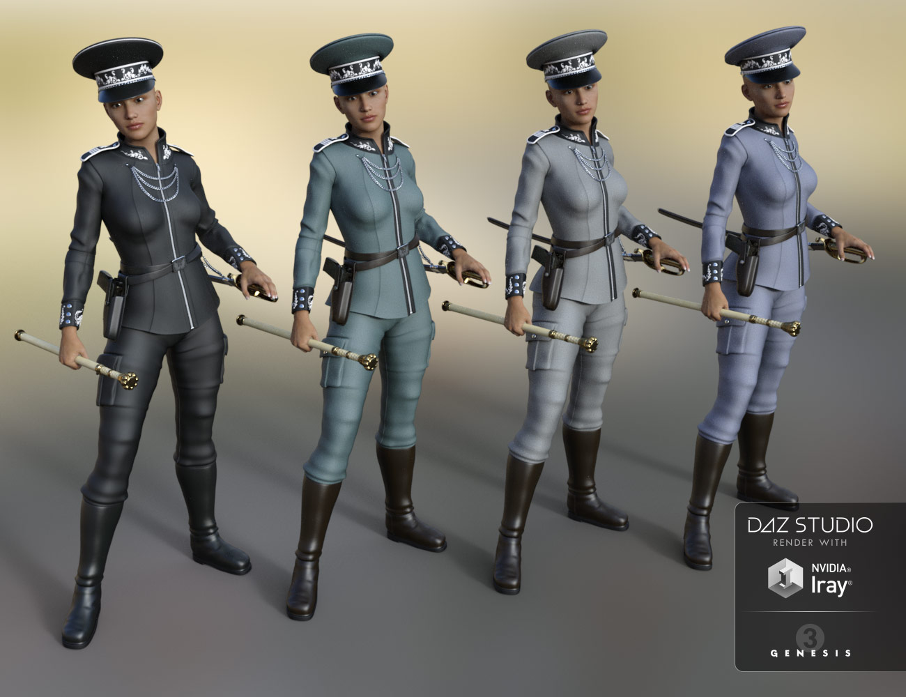 El Comandante, Officer Outfit for Genesis 3 Female(s) by: ile-avalon, 3D Models by Daz 3D