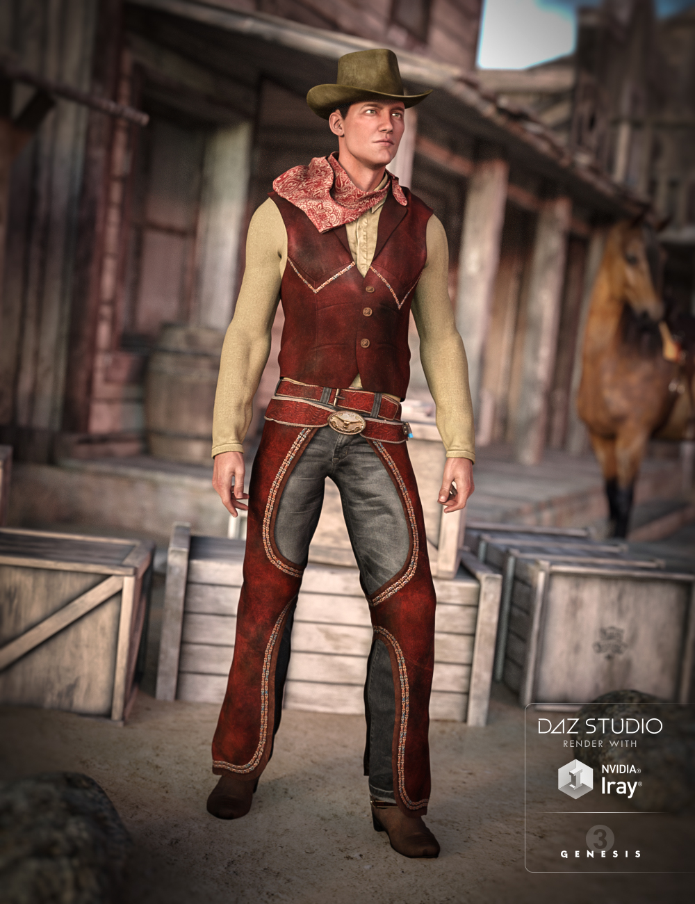 Cowboy Outfit for Genesis 3 Male(s) by: Barbara BrundonSarsa, 3D Models by Daz 3D