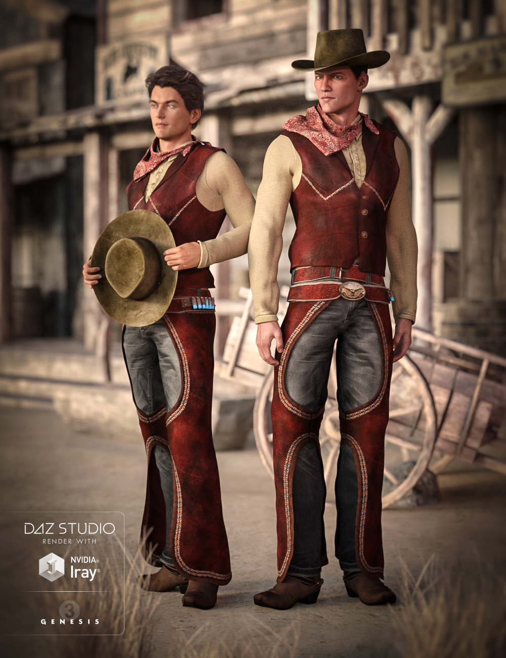 Cowboy Outfit for Genesis 3 Male(s) by: Barbara BrundonSarsa, 3D Models by Daz 3D