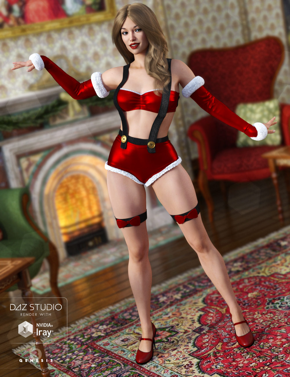 Vintage Holidays Outfit for Genesis 3 Female(s) by: 4blueyes, 3D Models by Daz 3D