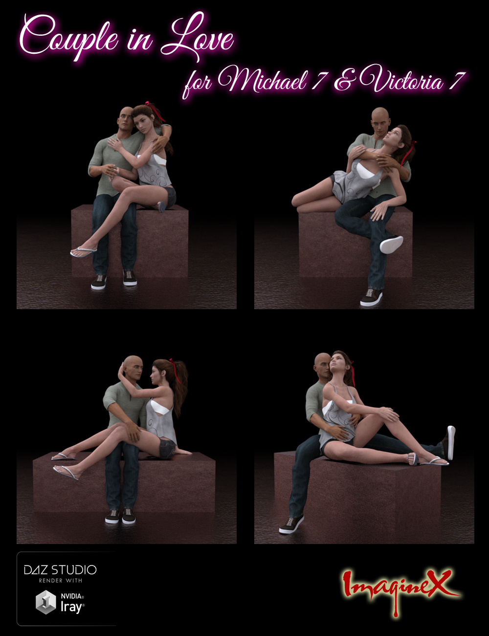 Couple in Love Poses for Michael 7 & Victoria 7 by: ImagineX, 3D Models by Daz 3D