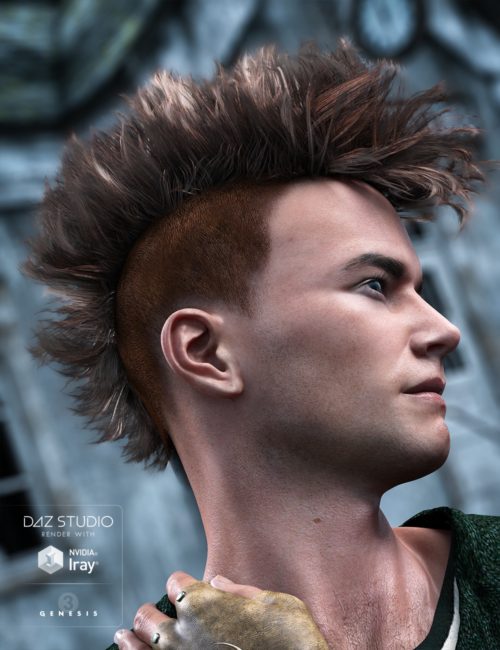 Gothic MoHawk Hair for Genesis 3 Male(s) by: goldtassel, 3D Models by Daz 3D
