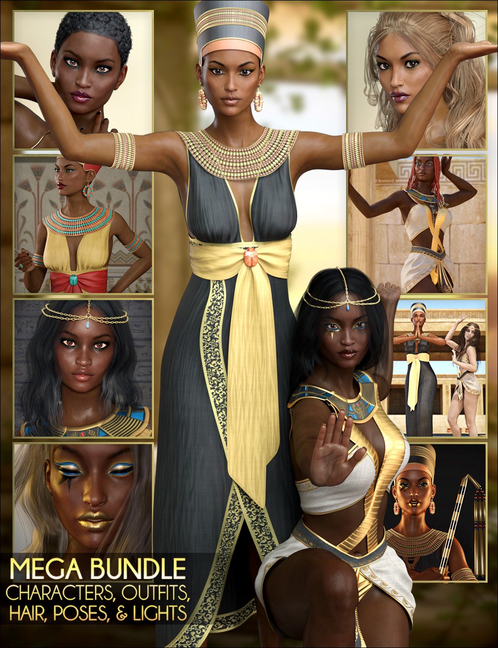 Egyptian MEGA Bundle – Characters, Outfits, Hair, Poses and Lights ⋆  Freebies Daz 3D