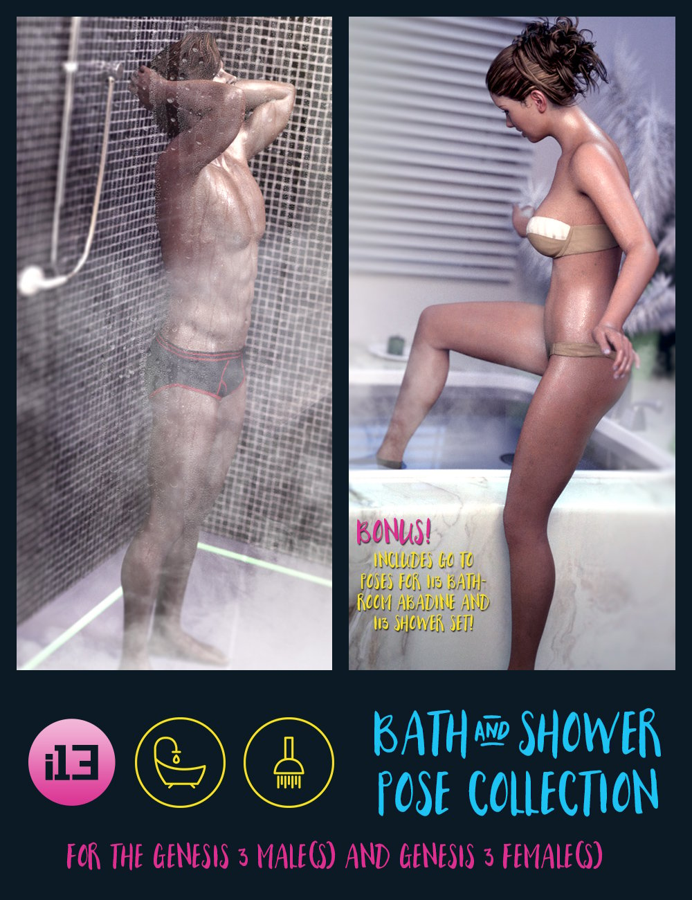 i13 Bath and Shower Pose Collection by: ironman13, 3D Models by Daz 3D