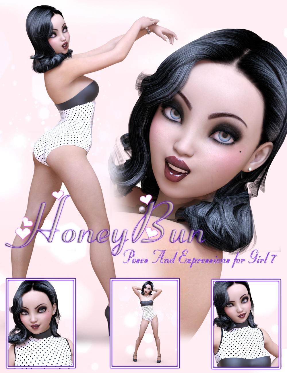 Honey Bun Pose & Expression Bundle for Girl 7 by: lunchlady, 3D Models by Daz 3D