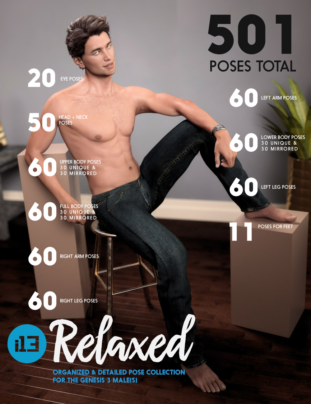 I13 Relaxed Pose Collection For The Genesis 3 Males Daz 3d