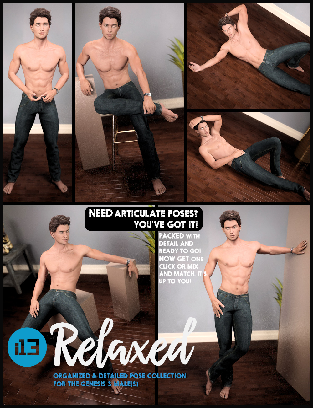 i13 Relaxed Pose Collection for the Genesis 3 Male(s) i13 Relaxed Pose Collection for the Genesis 3 Male(s) by: ironman13, 3D Models by Daz 3D
