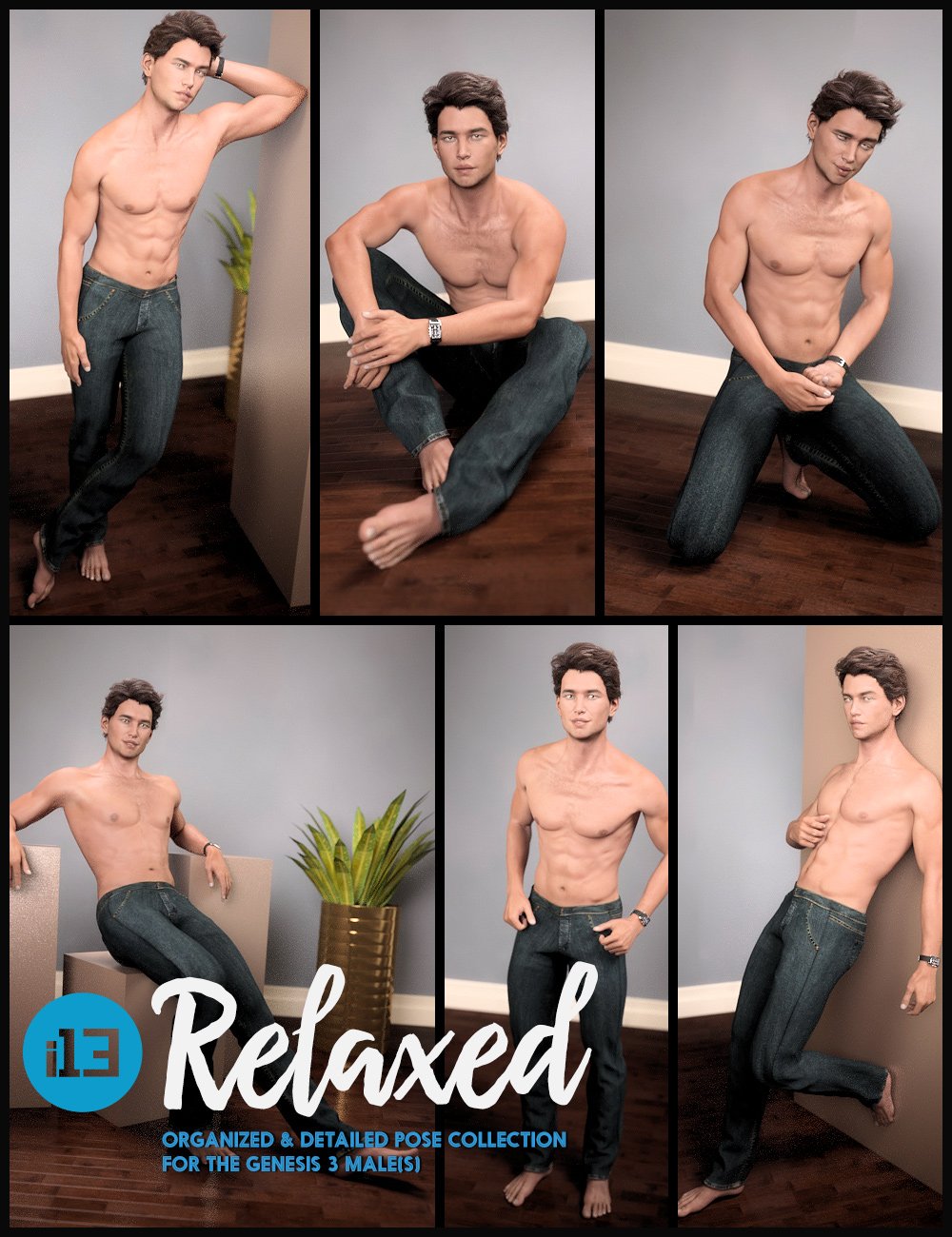 i13 Relaxed Pose Collection for the Genesis 3 Male(s) by: ironman13, 3D Models by Daz 3D