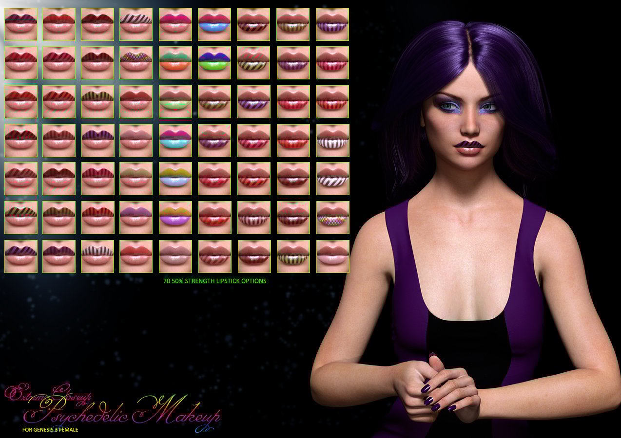 Extreme Closeup: Psychedelic Makeup for Genesis 3 Female(s) Extreme Closeup: Psychedelic Makeup for Genesis 3 Female(s) by: ForbiddenWhispers, 3D Models by Daz 3D