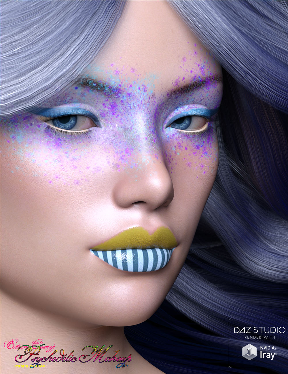 Extreme Closeup: Psychedelic Makeup for Genesis 3 Female(s) by: ForbiddenWhispers, 3D Models by Daz 3D