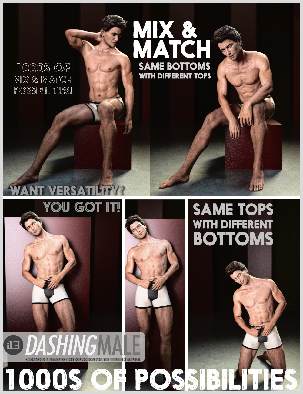 i13 Dashing Male Mega Pose Collection for the Genesis 3 Male(s) by: ironman13, 3D Models by Daz 3D