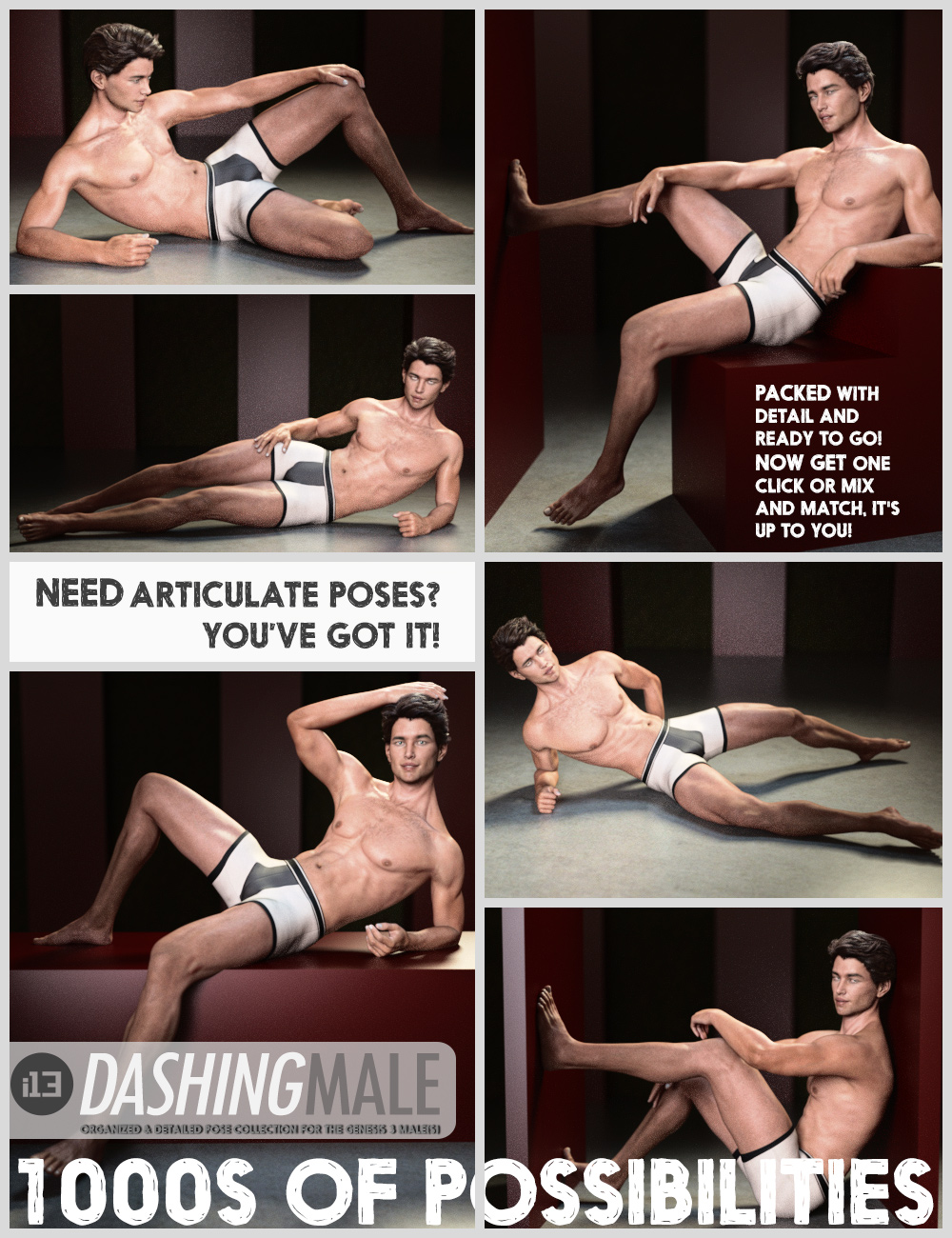i13 Dashing Male Mega Pose Collection for the Genesis 3 Male(s) by: ironman13, 3D Models by Daz 3D