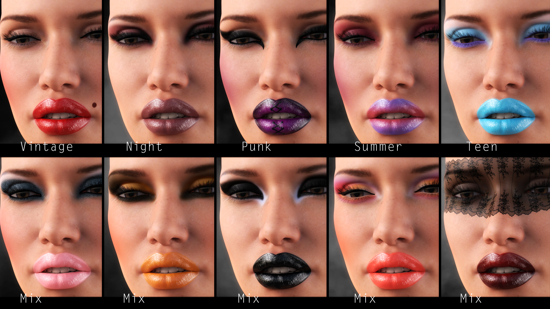 L.I.E Make-up Set 2 for Genesis 3 Female(s) by: Neikdian, 3D Models by Daz 3D