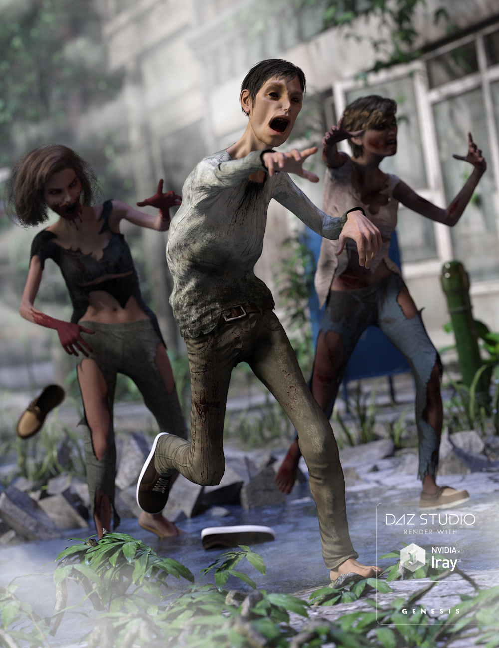 Zombie Hoard Poses by: FeralFey, 3D Models by Daz 3D
