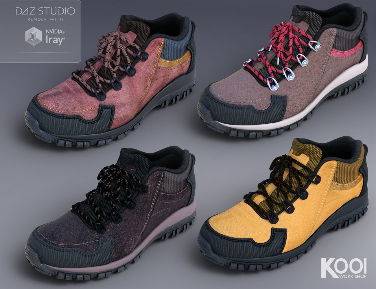 Hiking Shoes for Genesis 3 Male(s) by: Kool, 3D Models by Daz 3D