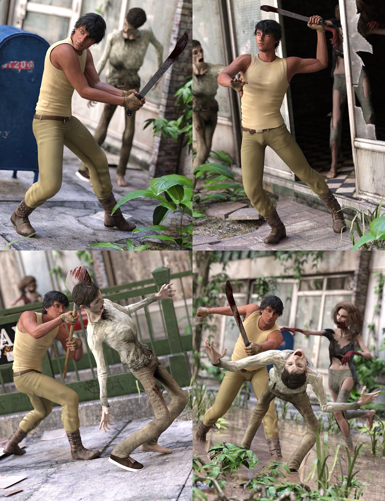 Zombie Defense Poses Zombie Defense Poses by: FeralFey, 3D Models by Daz 3D