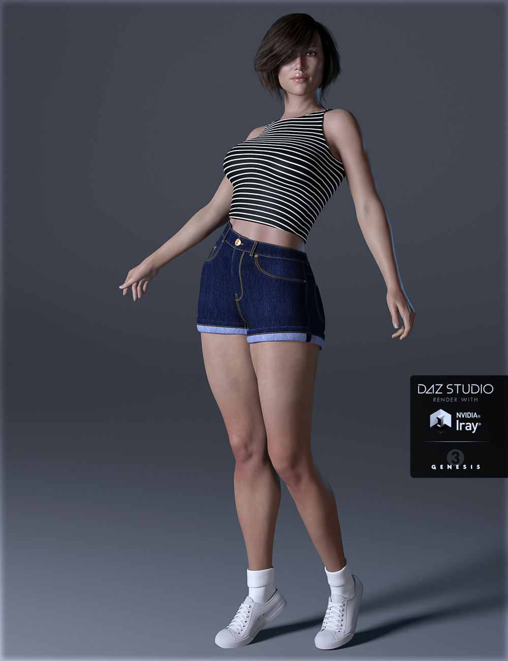 H&C Short Casual A for Genesis 3 Female(s) by: IH Kang, 3D Models by Daz 3D