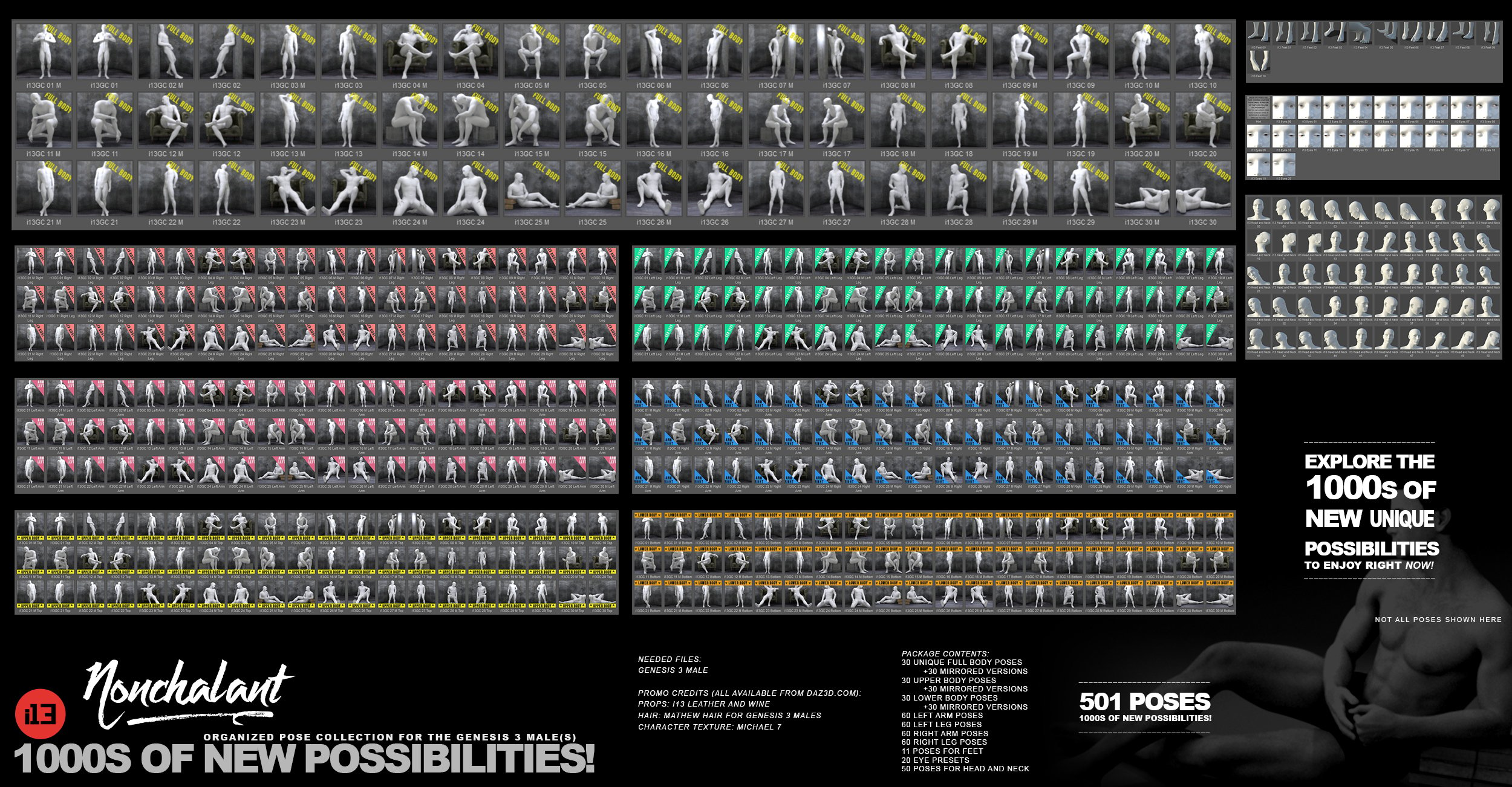 i13 Nonchalant Pose Collection for the Genesis 3 Male(s) by: ironman13, 3D Models by Daz 3D