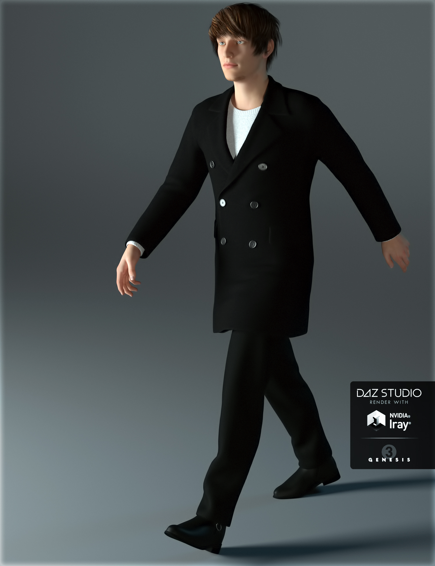 H&C Coat Outfit A for Genesis 3 Male(s) by: IH Kang, 3D Models by Daz 3D