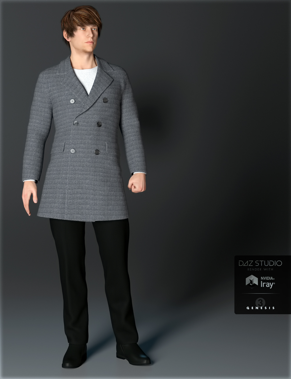 H&C Coat Outfit A for Genesis 3 Male(s) by: IH Kang, 3D Models by Daz 3D