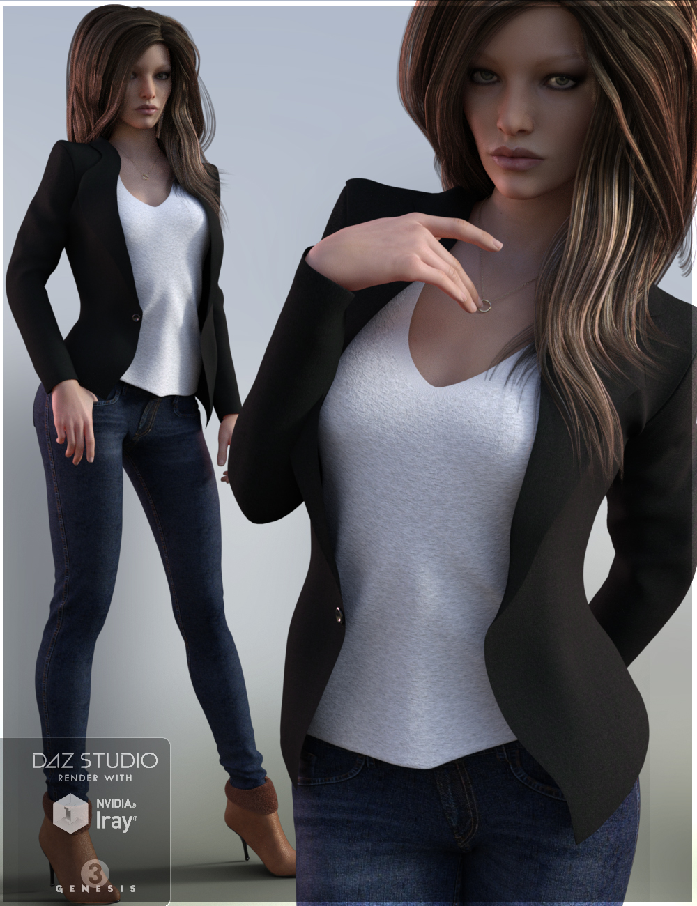 Blazer Outfit for Genesis 3 Female(s) by: Nikisatez, 3D Models by Daz 3D