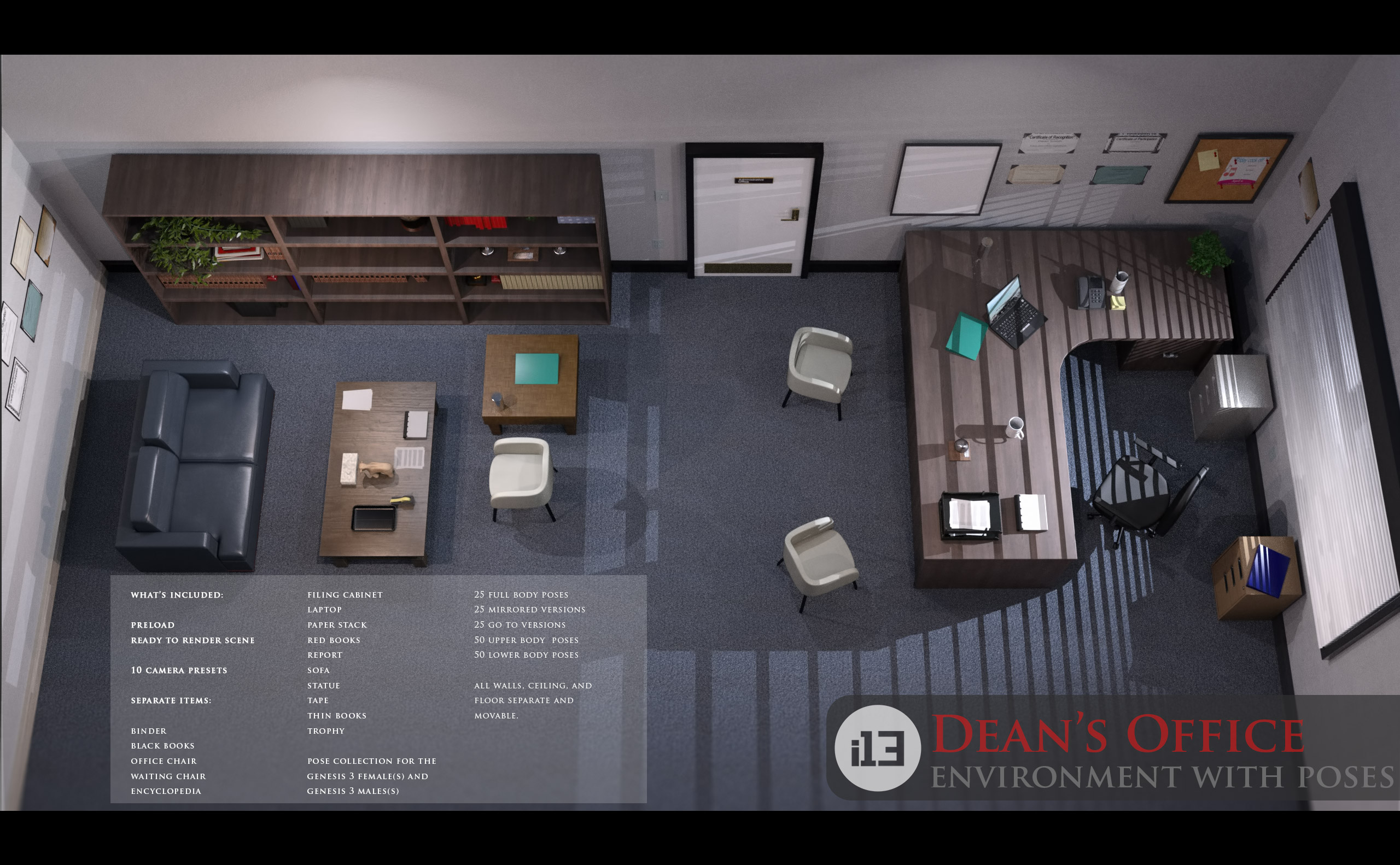 i13 Dean's Office with Poses by: ironman13, 3D Models by Daz 3D