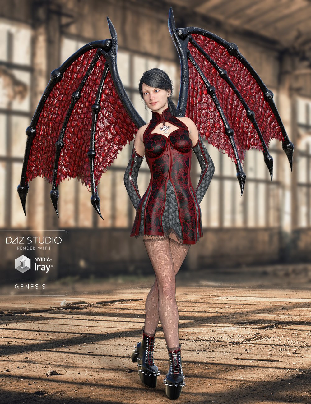 Universal Demon Wings for Genesis by: midnight_stories, 3D Models by Daz 3D
