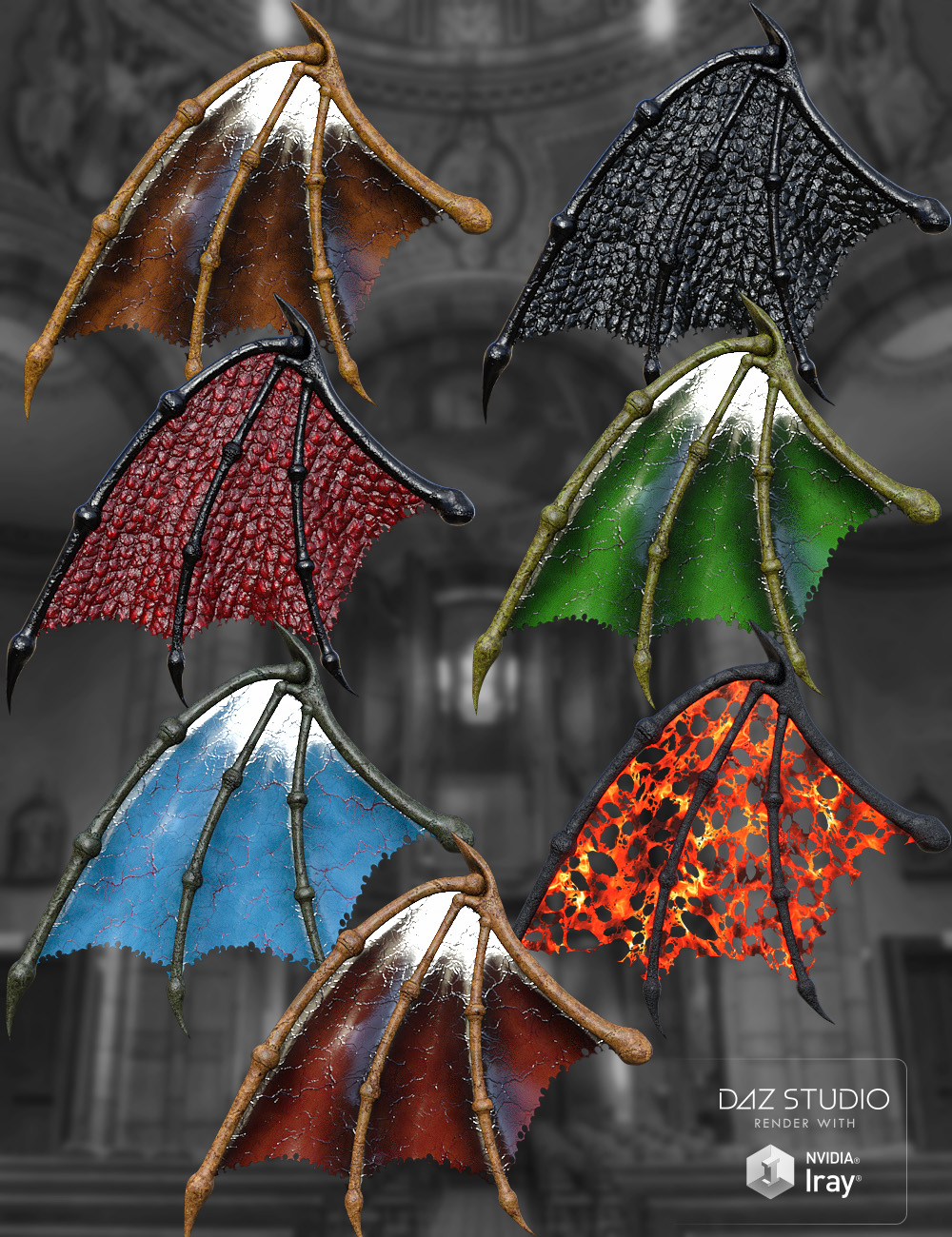 Universal Demon Wings for Genesis 2 Male(s) and Genesis 2 Female(s) by: midnight_stories, 3D Models by Daz 3D