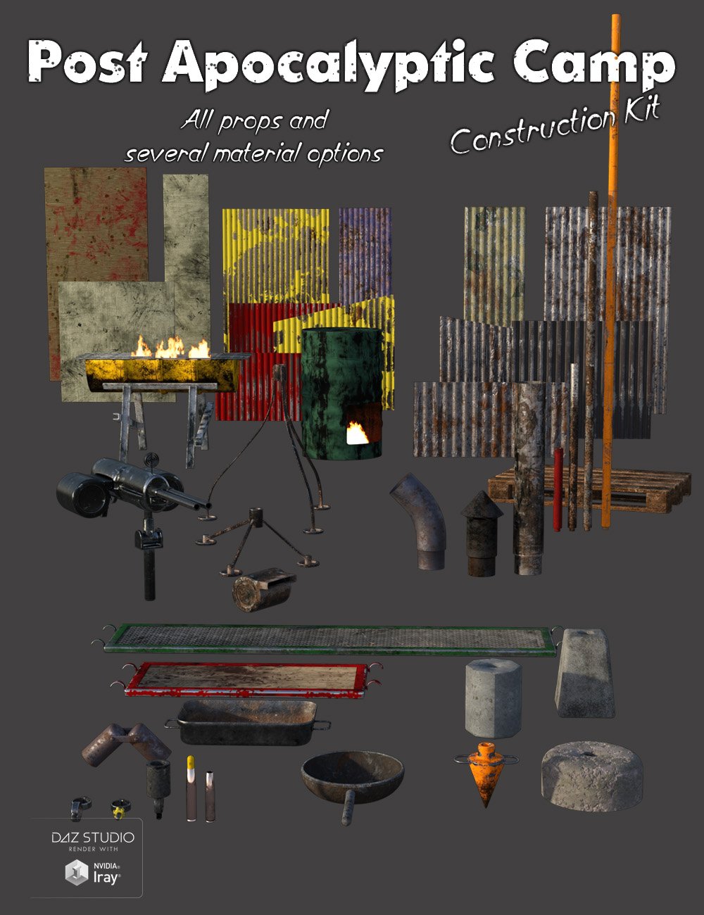 Post Apocalyptic Camp Construction Kit Post Apocalyptic Camp Construction Kit by: Code 66, 3D Models by Daz 3D